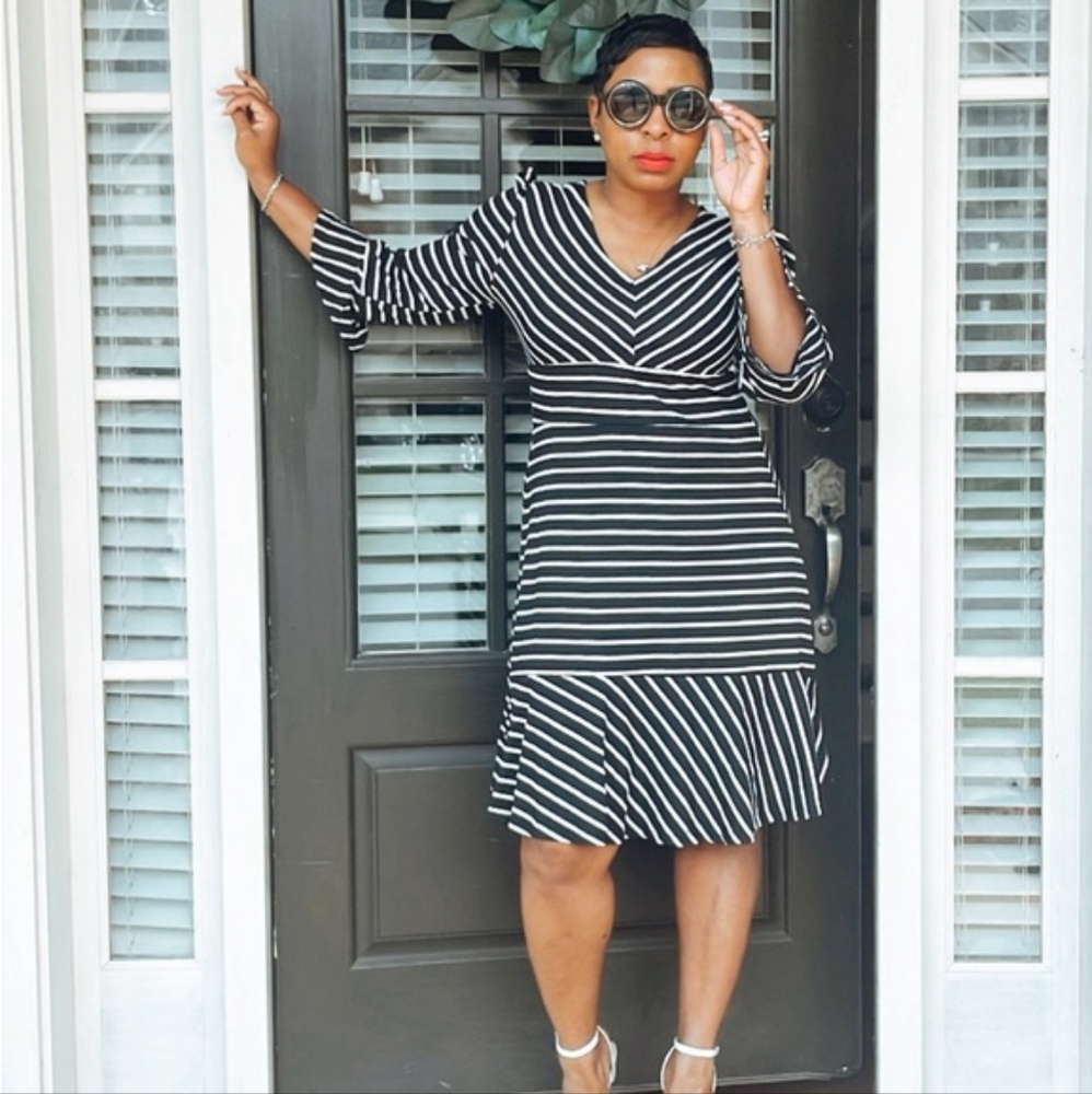 NWT Black & White Striped Flare Dress